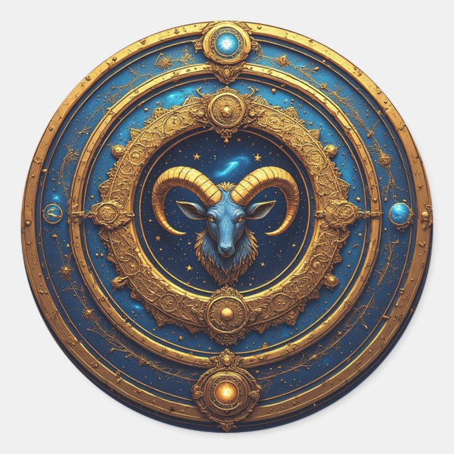 Goldener Widder-Zodiakschild Runder Aufkleber (Vorderseite)