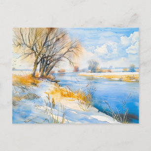 Goldener Winter am Fluss Havelland Postkarte