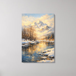 Goldener Winter Fluss Serenity – Ölmalerei Leinwanddruck