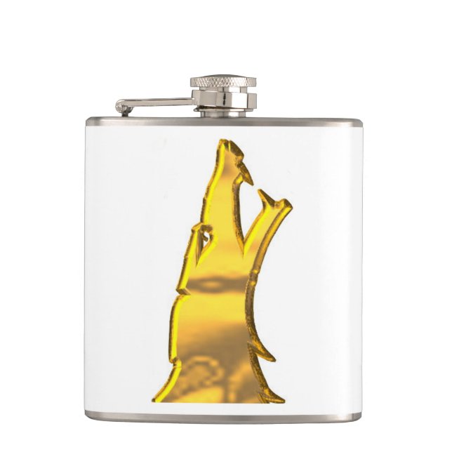 Goldener Wolf Weißumhüllter Kolben Flachmann (Vorderseite)