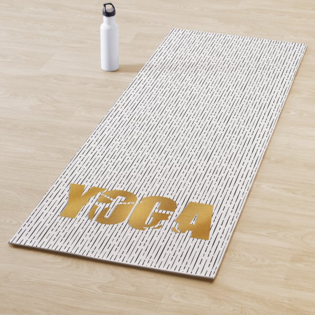 Goldener YOGA-Text mit Silhouette auf schwarzen St Yogamatte (Beispiel)