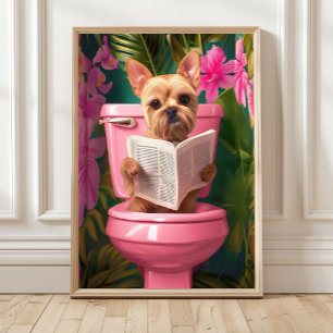 Goldener Yorkshire Terrier Toiletten Druck, Lustig Poster