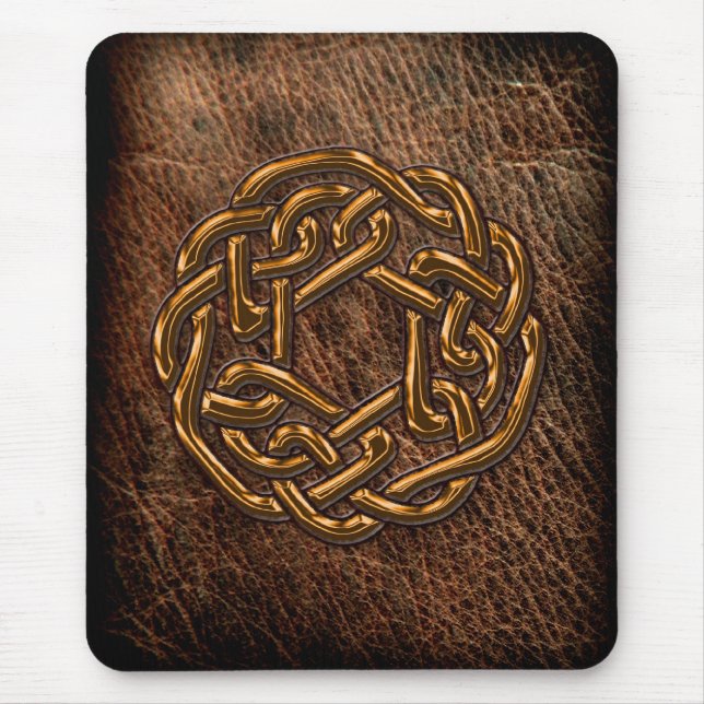 Goldener Zellige-Knoten auf Leder Mousepad (Vorne)