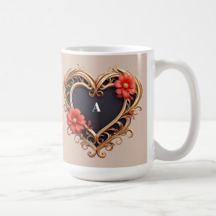 Goldener Zierherzkranz mit roten Blumen Kaffeetasse