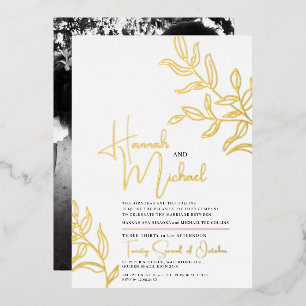 Goldener Zweig aus Blättern Skizze Hochzeit Folieneinladung