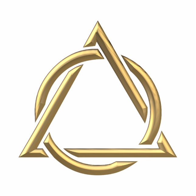 Goldenes "3-D" Dreifaltigkeit-Symbol Freistehende Fotoskulptur (Vorne)