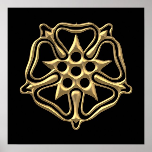 Goldenes 3-D-Rose-Symbol Poster (Vorne)