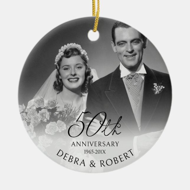 Goldenes 50-jähriges Foto Ornament mit QR Cod (Vorne)