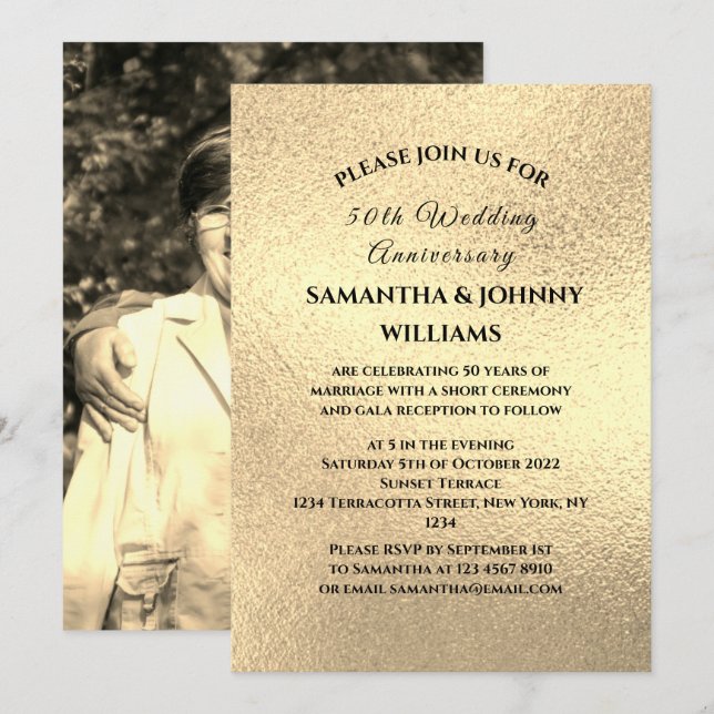 Goldenes 50-jähriges Foto zum Hochzeitstag Einladung (Vorne/Hinten)