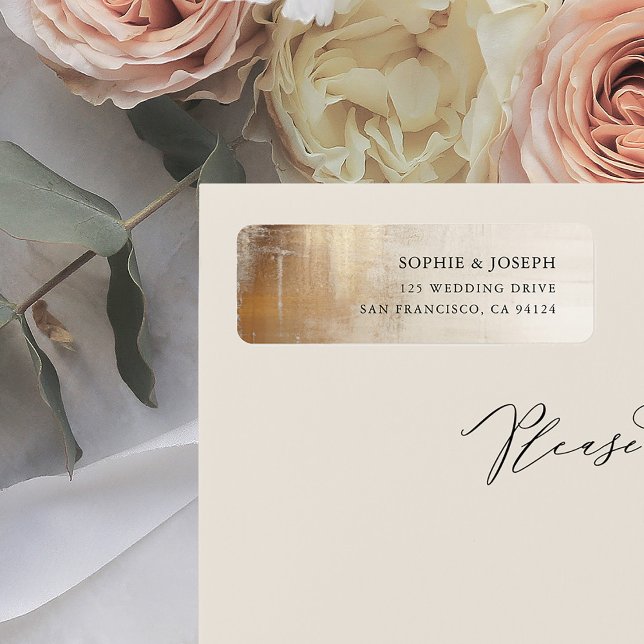 Goldenes Abstrakt | Elegante Hochzeit (An elegant, faux gold and neutral beige wedding return address label)