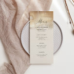 Goldenes Abstrakt | Elegante Hochzeit Menükarte<br><div class="desc">Diese wunderschöne,  moderne Hochzeitskarte ist mit Kalligraphie und einem eleganten,  beigen Hintergrund ausgestattet. Die Decke ist mit einem abstrakten Imitat aus Gold geschmückt.</div>