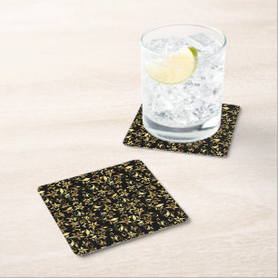 Goldenes abstraktes Floral auf schwarzem Hintergru Rechteckiger Pappuntersetzer