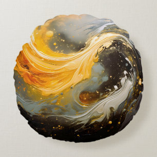 Goldenes abstraktes Marmor-Moderne Wellen Rundes Kissen