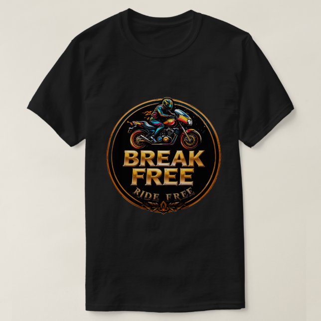 Goldenes Abzeichen mit Break Free Biker Logo T-Shirt (Design vorne)
