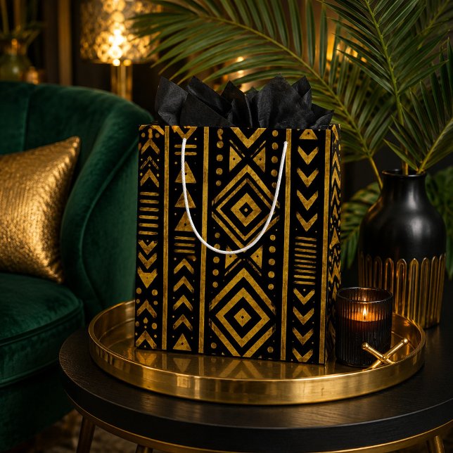 Goldenes afrikanisches Erbmuster  Große Geschenktüte (Von Creator hochgeladen)