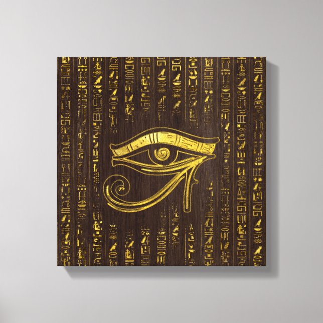 Goldenes ägyptisches Auge des Horus und Hieroglyph Leinwanddruck (Vorderseite)