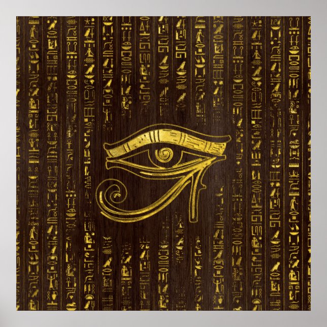 Goldenes ägyptisches Auge des Horus und Hieroglyph Poster (Vorne)