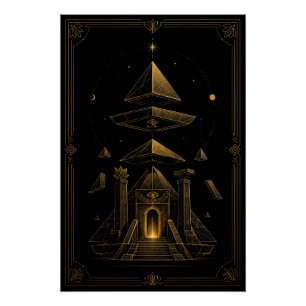 Goldenes ägyptisches Tempelportal und schwebende P Poster