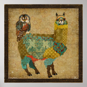 Goldenes Alpaca & Aquamarines Owl Art Poster