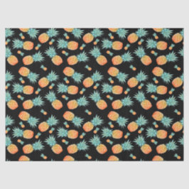 Goldenes Ananas-Muster auf schwarz | Tropisches Ob Seidenpapier