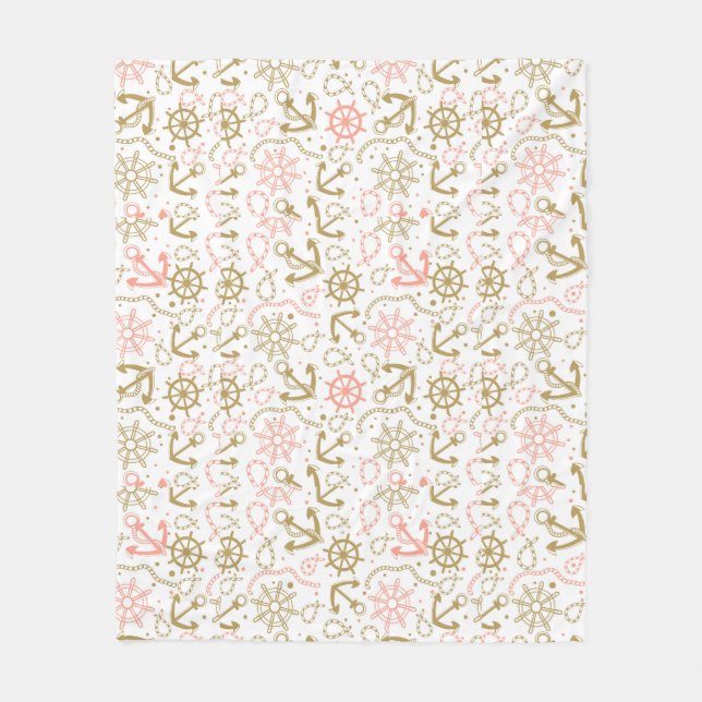 Goldenes Ankermuster Fleecedecke (Vorderseite)