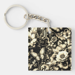 Goldenes antikes Floral mit Schmetterlingen Schlüsselanhänger