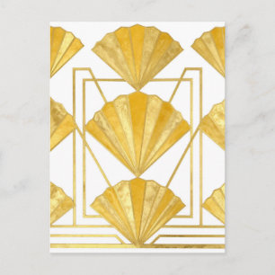 Goldenes Art Deco Fächer-Muster Postkarte