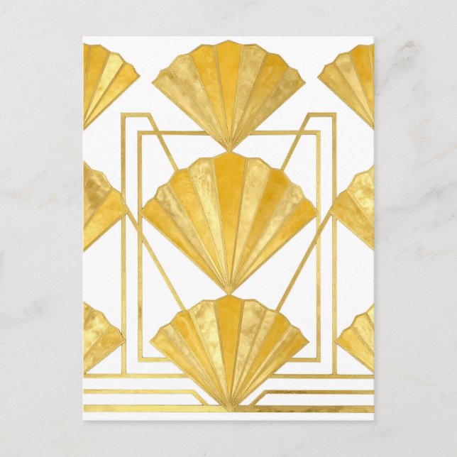Goldenes Art Deco Fächer-Muster Postkarte (Vorderseite)