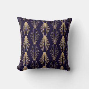 Goldenes Art Deco-Muster. Nahtloser dunkelblauer H Kissen