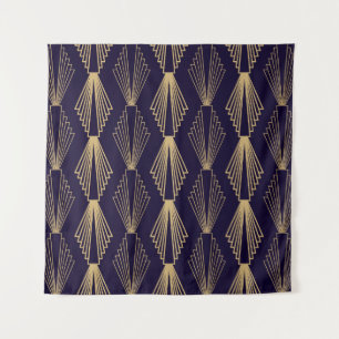 Goldenes Art Deco-Muster. Nahtloser dunkelblauer H Wandteppich