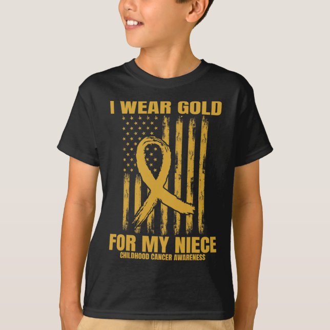 Goldenes Band Nichte Kindheitskrebsbewusstsein Ame T-Shirt (Vorderseite)