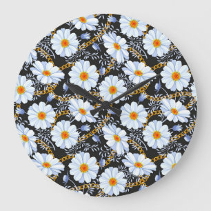 Goldenes Barock: Blumenkettentextur Große Wanduhr