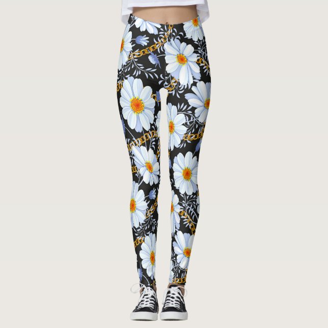 Goldenes Barock: Blumenkettentextur Leggings (Vorderseite)