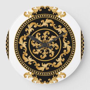 Goldenes Barock, Ketten, schwarze Dekoration Große Wanduhr
