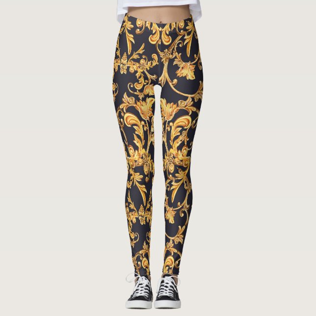 Goldenes Barock, Scroll Verlasse Muster. Leggings (Vorderseite)