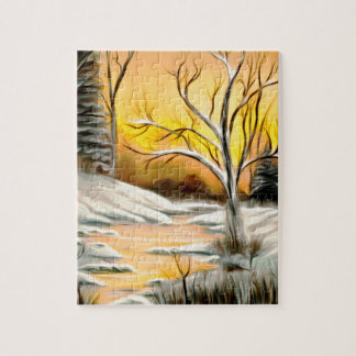 Goldenes Birken-Winter-Trugbild Puzzle