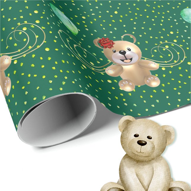 Goldenes Birthday Bear Wrapping Paper Geschenkpapier (Von Creator hochgeladen)