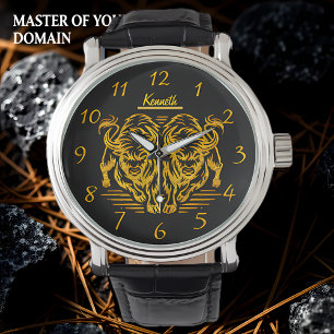 Goldenes Bison läuft bei Sonnenuntergang über die  Armbanduhr