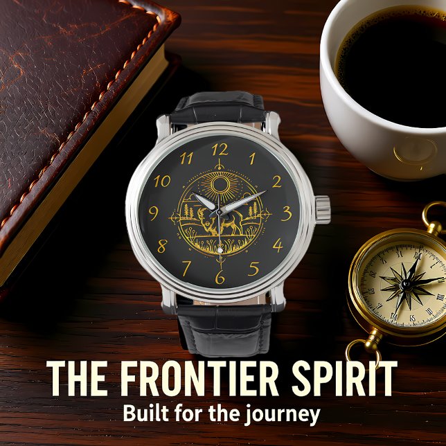 Goldenes Bison Stehend in einer malerischen Landsc Armbanduhr (Von Creator hochgeladen)