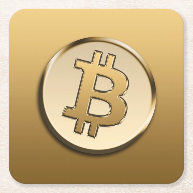 Goldenes Bitcoin-Quadrat Papier Untersetzer (Vorderseite)