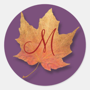 Goldenes Blatt individuell anpassbare Monogramm Runder Aufkleber