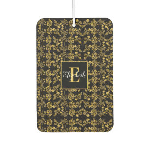 Goldenes Blatt und schwarzer Luxus   Monogramm Autolufterfrischer