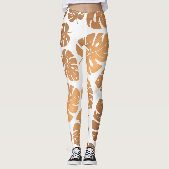 Goldenes Blätter Muster Leggings (Vorderseite)