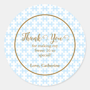 Goldenes blaues weißes Puzzle Schachtel Sweet 16 Runder Aufkleber
