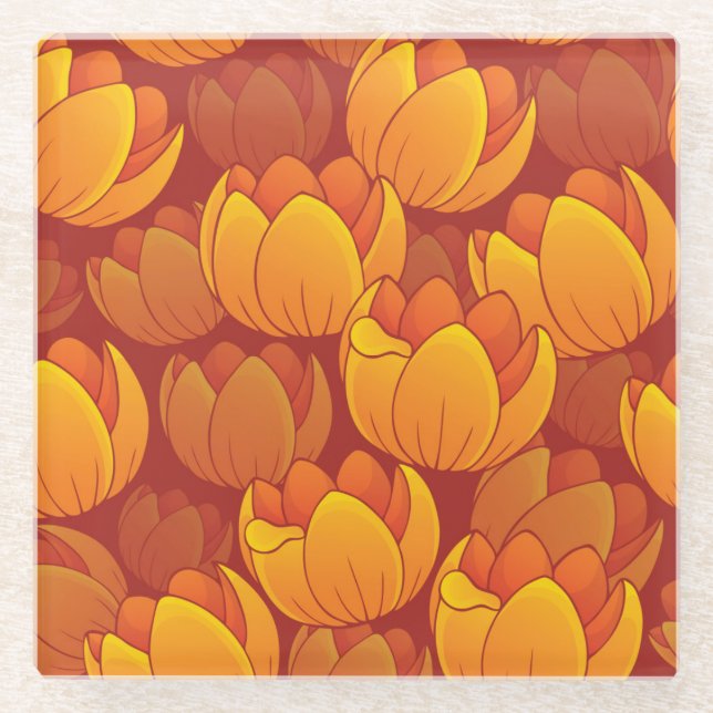 Goldenes Blumen-Muster Glasuntersetzer (Vorderseite)