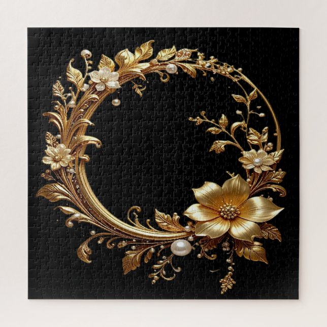Goldenes Blumen-Ornament-Puzzle Puzzle (Vertikal)