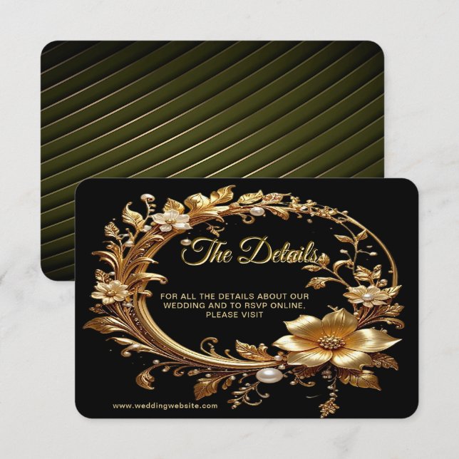 Goldenes Blumen-Ornament-Rahmen-Detail Begleitkarte (Vorne/Hinten)