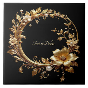 Goldenes Blumen-Ornament-Rahmen Keramikfliese