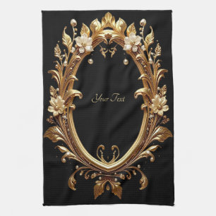 Goldenes Blumen-Ornament-Rahmen-Küchenhandtuch Geschirrtuch