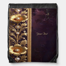Goldenes Blumen-Ornament-Tasche mit Kordelzug